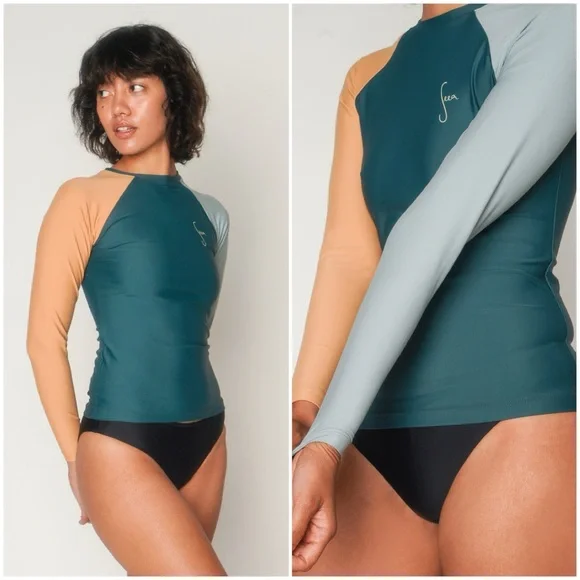 NWT Seea Doheny Rashguard Forest Green Shirt Top Swim Surf Long Sleeve Small - Picture 2 of 8